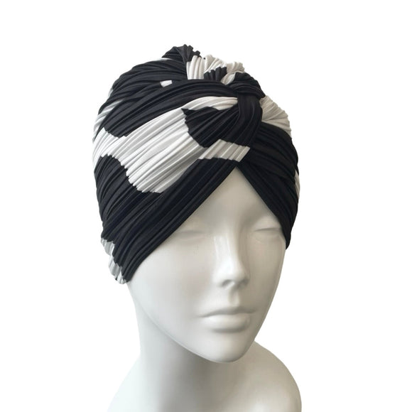Black and White Colour Block Twisted Turban Hat