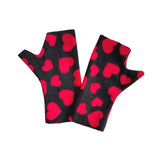 Black fingerless arm warmers with red hearts