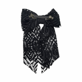 Black lace hair bow French barrette clip