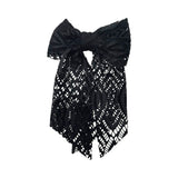 Black lace hair bow French barrette clip