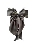 Black oversized long tail satin hair bow 