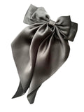 Black oversized long tail satin hair bow 