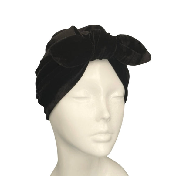 Black Velvet Vintage Style Bow Turban
