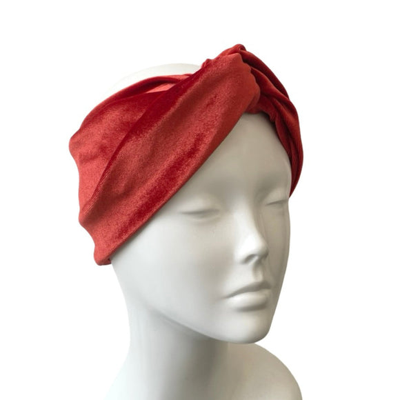 Burnt Orange Velvet Twisted Turban Headband 