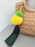 Green and Yellow Bag Charm | Colourful Pom Pom Keyring