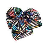 Black and White Striped Floral Turban Head Wrap for Women