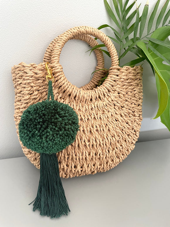 Oversized Green Wool Pom Pom Tassel Keychain 