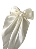 Champagne white satin bow hair barrette clip