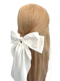 Champagne white satin bow hair barrette clip