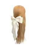 Champagne white satin bow hair barrette clip