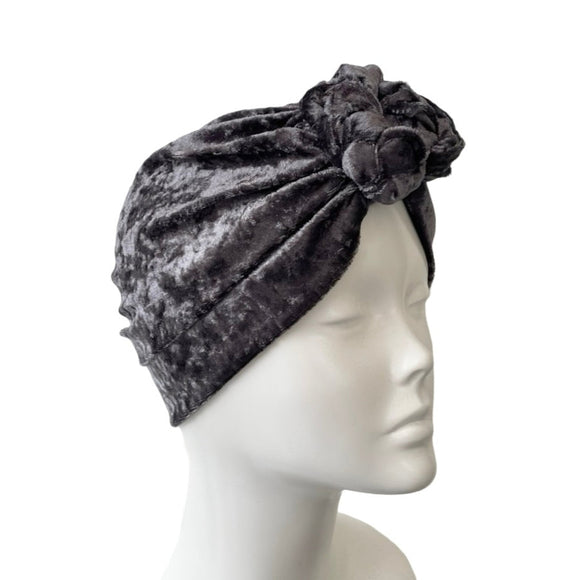Charcoal Crushed Velvet Knot Turban