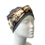 Charcoal Seamless Bamboo Jersey Turban Beanie Hat with Detachable Headband