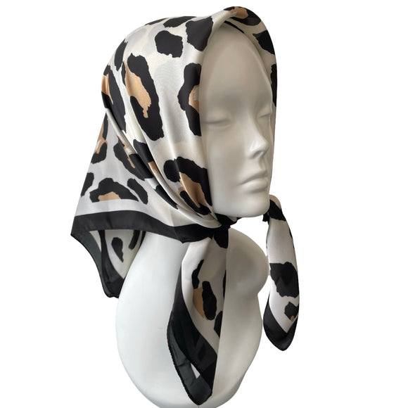 Cheetah Print Silk Feeling Square Satin Scarf 70cm