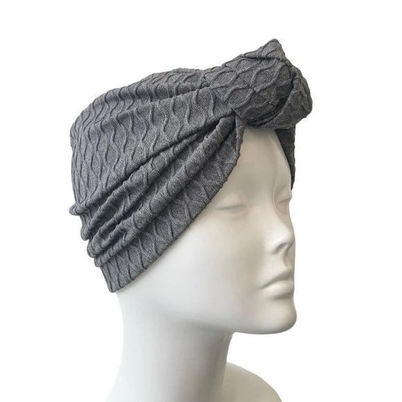 Cosy Charcoal Grey Knotted Vintage Style Turban