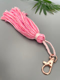 Ombre Pink Large Cotton Tassel Keyring with Rose Gold Lobster Clasp