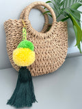 Green and Yellow Bag Charm | Colourful Pom Pom Keyring