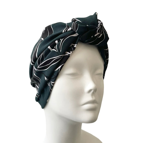 Dark Green Floral Turban Style Hat