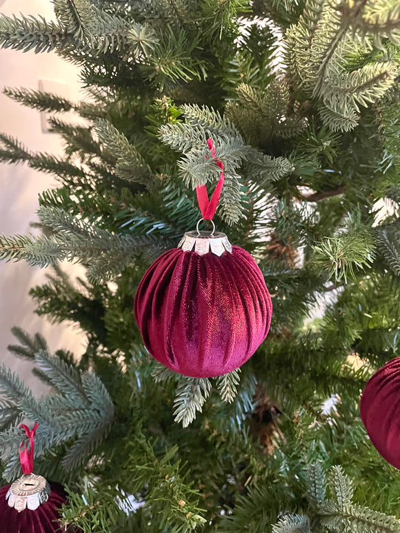 Dark Red Velvet Christmas Baubles Ornaments A Set of 6 
