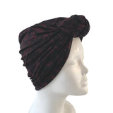 Dark red and black leopard print jersey turban hat