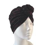 Dark red and black leopard print jersey turban hat