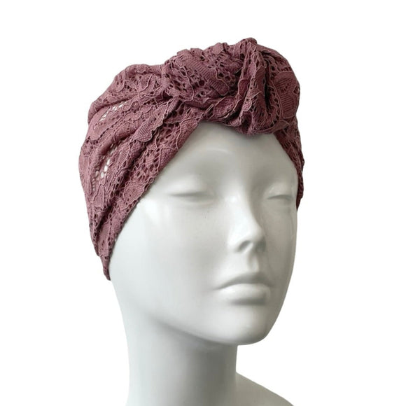 Dusky Pink Thin Knotted Lace Turban