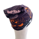 Purple Floral Organic Cotton Jersey Beanie Hat 