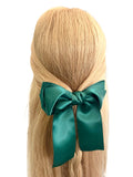 Green silky satin hair bow barrette clip for women