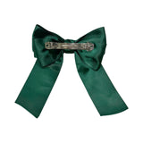 Green silky satin hair bow barrette clip for women