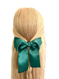 Green silky satin hair bow barrette clip for women