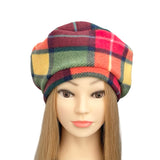 Soft Green and Yellow Tartan Retro Beret Hat ireland
