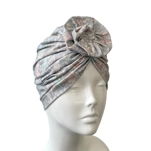 Grey Floral Rosette Turban