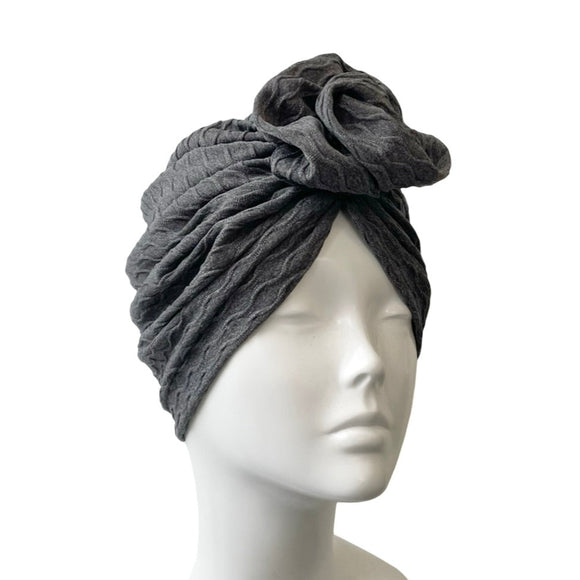 Grey Knit Fabric Rosette Knot Turban Hat