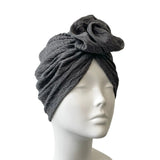 Grey Knit Fabric Rosette Knot Turban Hat