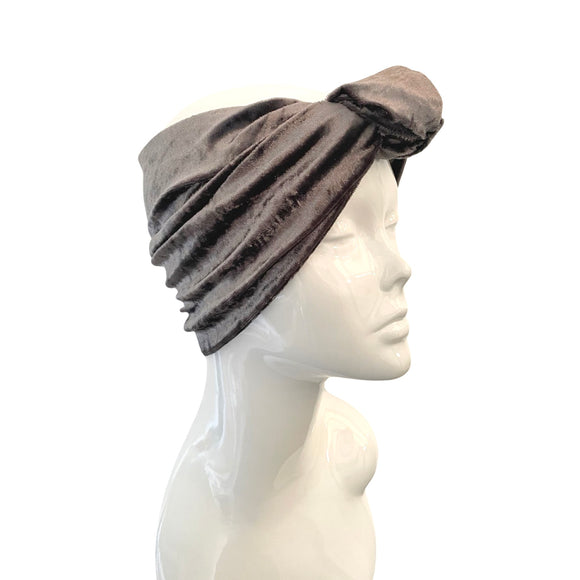 Silver Grey Velvet Vintage Style Turban Head Wrap