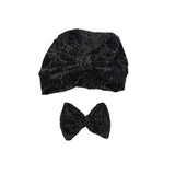 Black Patterned Velvet Bow Turban