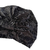 Black Floral Pattern Velour Turban