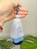 Ombre Blue Tiered Tassel Keychain for Beach Bag