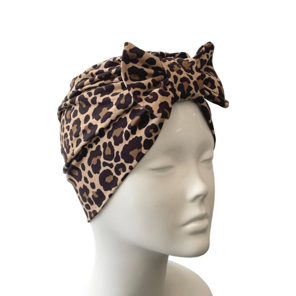 Leopard Bow Cotton Turban
