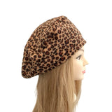 Leopard Fleece Beret Hat