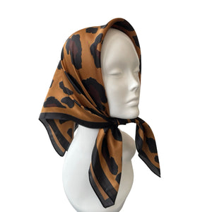 Leopard Print Silk Feeling Square Satin Scarf 70cm