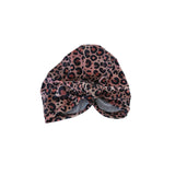 Leopard print headscarf on a white background