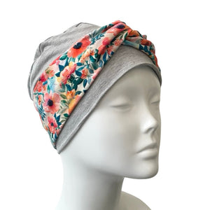 Light Grey Soft Seamless Bamboo Turban Beanie Hat with Detachable Headband