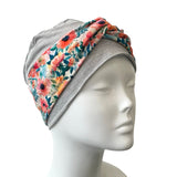 Light Grey Soft Seamless Bamboo Turban Beanie Hat with Detachable Headband