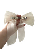 Long tail champagne white satin ribbon hair bow