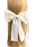 Long tail champagne white satin ribbon hair bow
