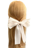 Long tail champagne white satin ribbon hair bow