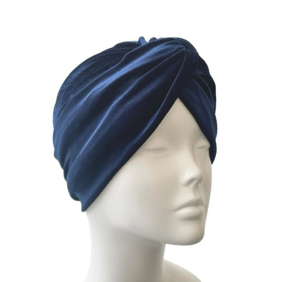 Navy Blue Velvet Vintage Style Twisted Hair Turban