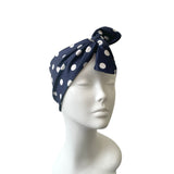 Navy Blue Polka Dot Hair Wrap Scarf