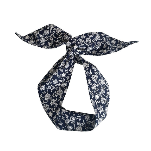Navy floral wired headband