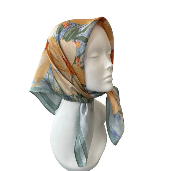 Pastel Floral Silk Feeling Square Satin Scarf 70cm